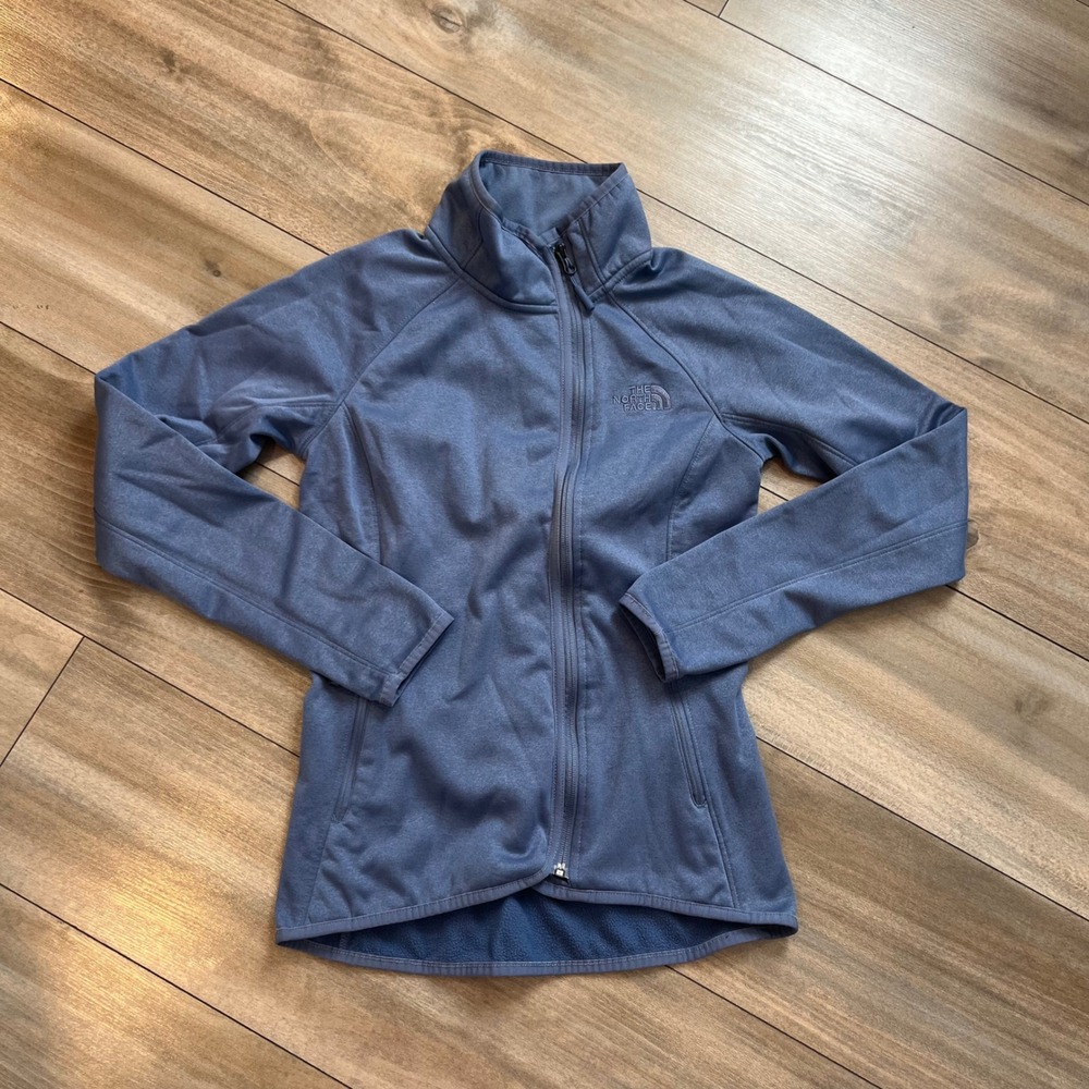 The North Face Womens XS Blue Full Zip Fleece Lined Jacket Mock Neck Raglan